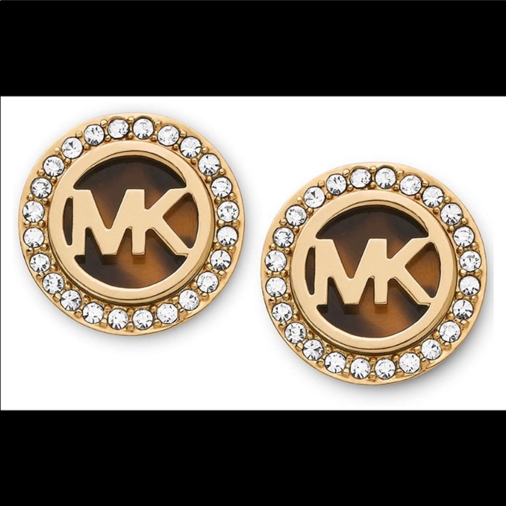 MICHAEL KORS LOGO TORTOISE GOLD-TONED EARRINGS